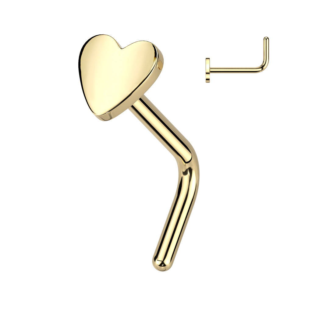 20G Titanium L Bend With Flat Heart Top For Nose Piercings